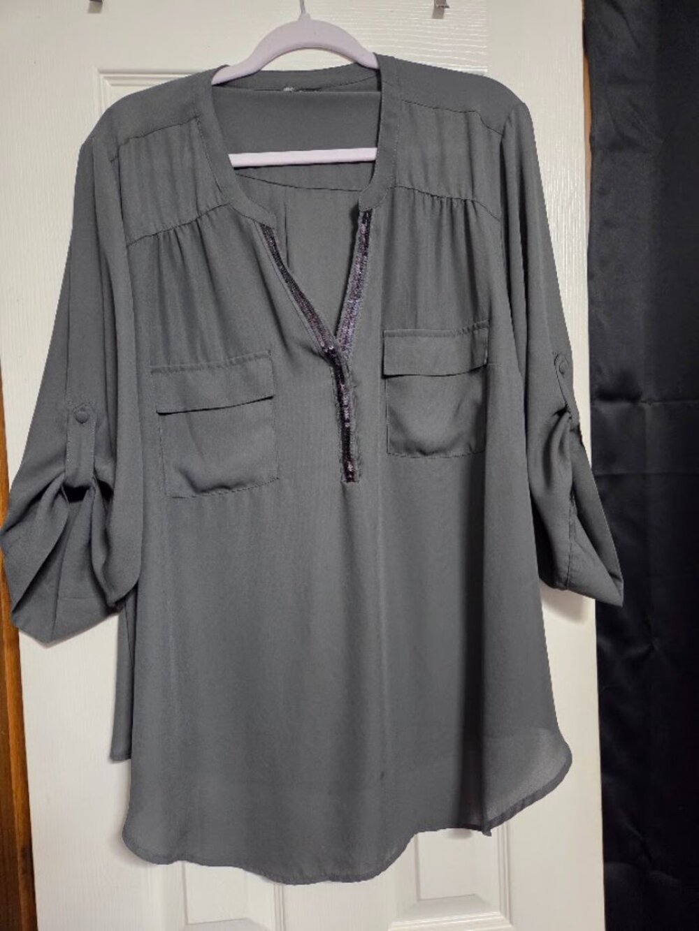 Torrid Gray Sequin Trim Georgette Blouse Size 2 2X 18/20
